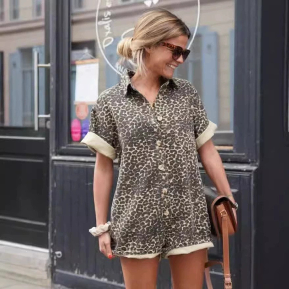 H&M Summer Printed Vacation Style Lapel Collar Design Shirt Shorts Set for Women